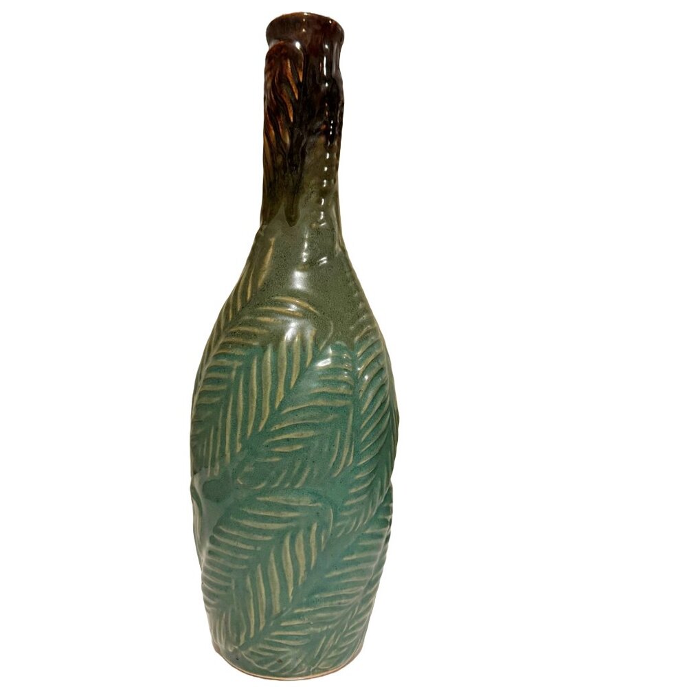 Two Gorgeous Blue-Green Vases with Embossed Leaves - Picture 3 of 15